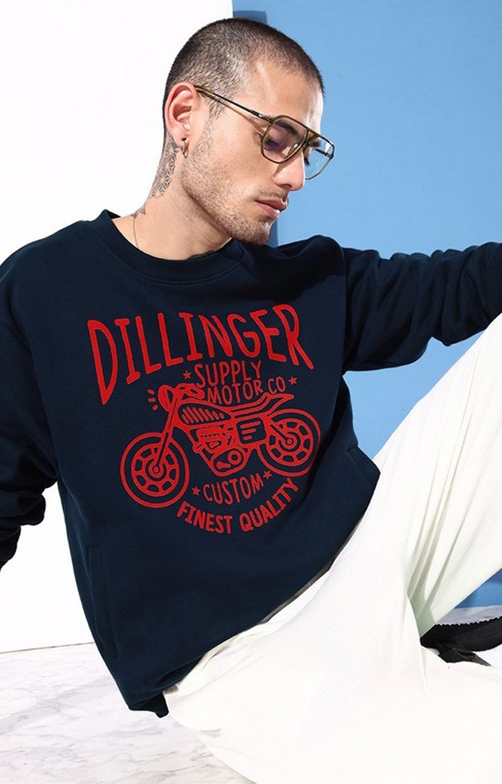 Dillinger | Men's Navy Cotton Blend Graphic Printed Sweatshirt