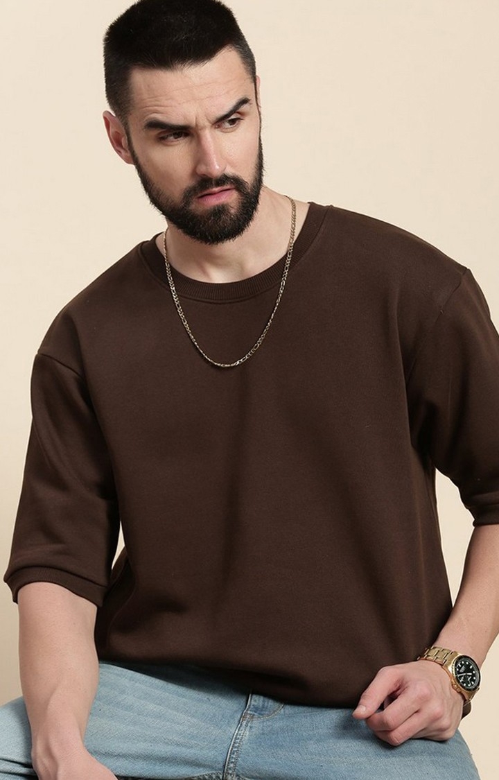 Men's Chocolate Brown Cotton Blend Solid Sweatshirt