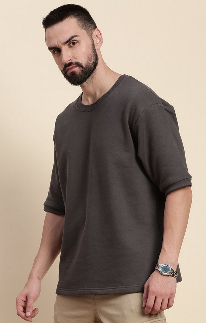 Men's Dark Grey Cotton Blend Solid Sweatshirt