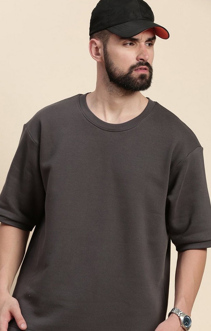 Men's Dark Grey Cotton Blend Solid Sweatshirt