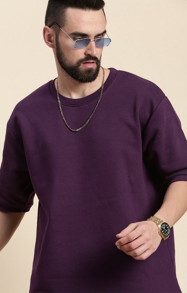 Men's Grape Royal Cotton Blend Solid Sweatshirt