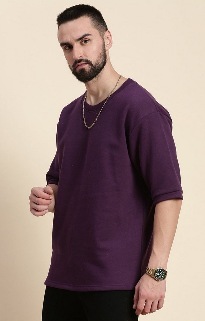 Men's Grape Royal Cotton Blend Solid Sweatshirt