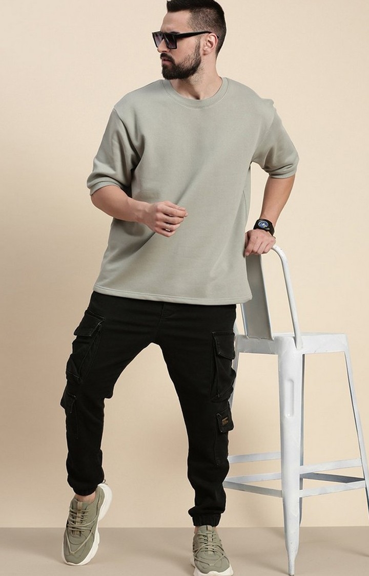 Men's Grey  Cotton Blend Solid Sweatshirt
