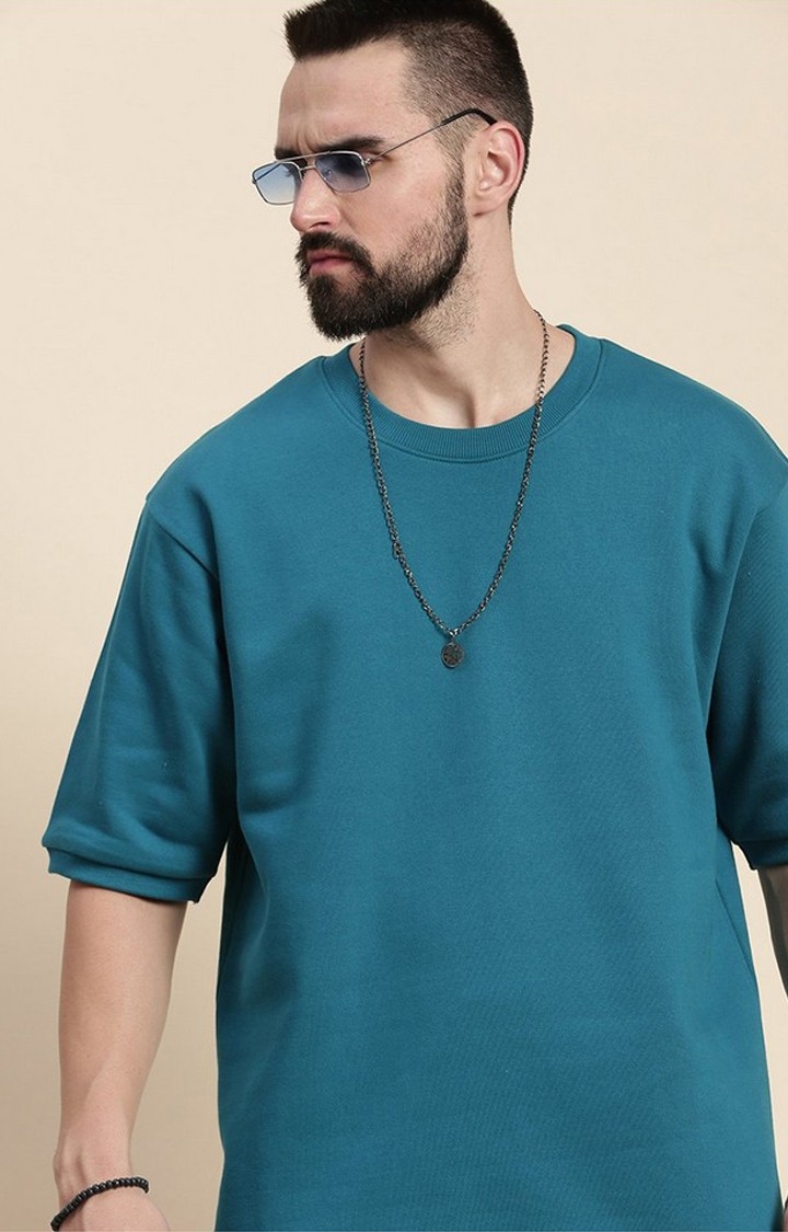 Men's Ink Blue Cotton Blend Solid Sweatshirt