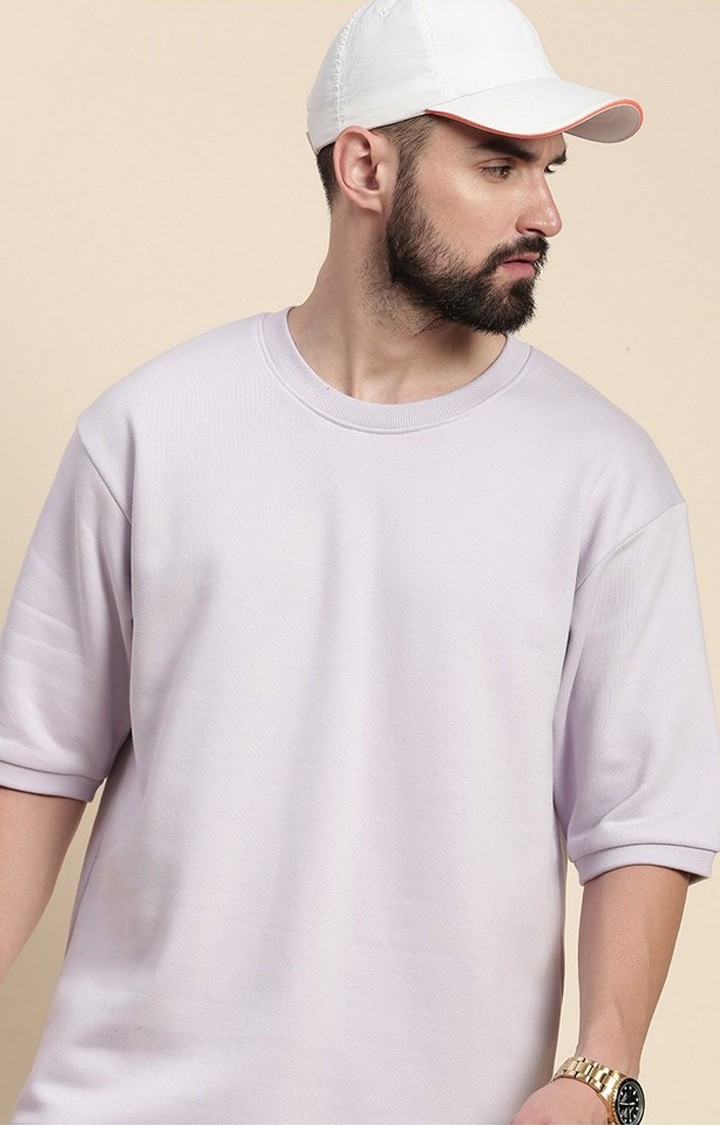 Men's Lilac Cotton Blend Solid Sweatshirt