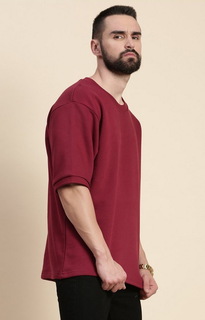Men's Maroon Cotton Blend Solid Sweatshirt