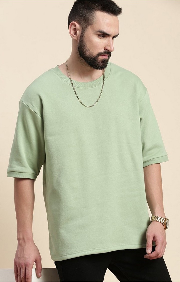 Men's Pista Green Cotton Blend Solid Sweatshirt
