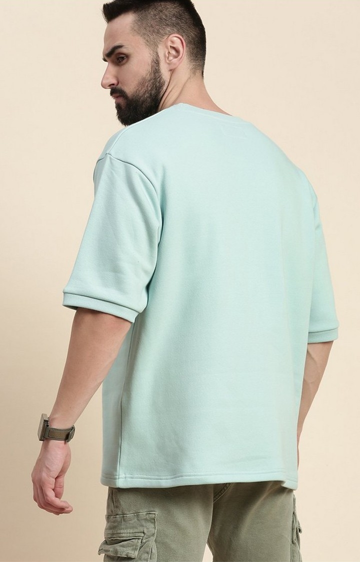 Men's Pastel Turquoise Cotton Blend Solid Sweatshirt