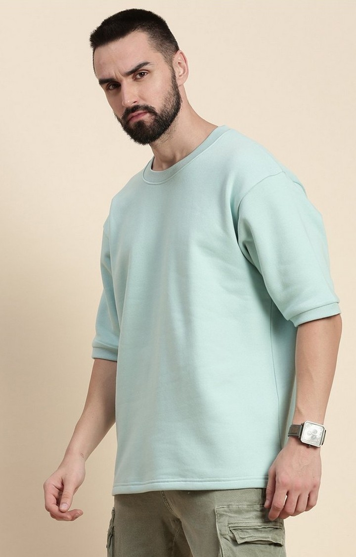Men's Pastel Turquoise Cotton Blend Solid Sweatshirt