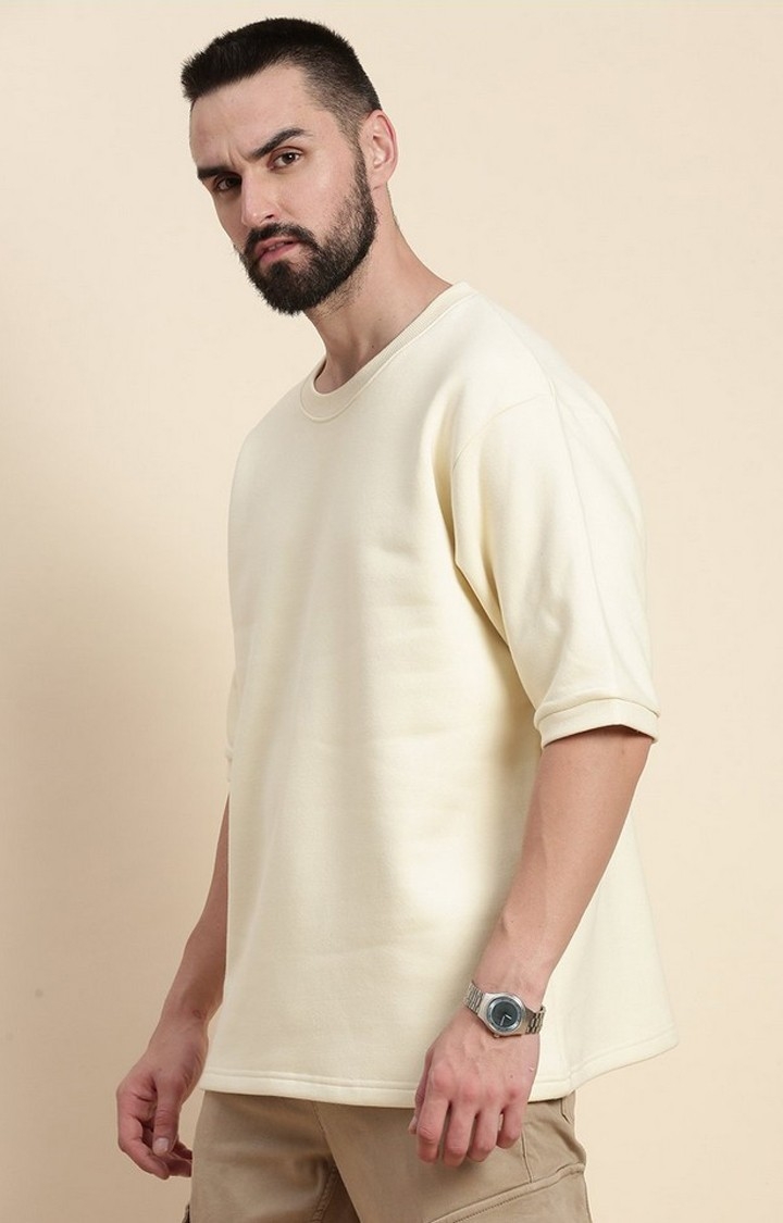 Men's Winter White Cotton Blend Solid Sweatshirt