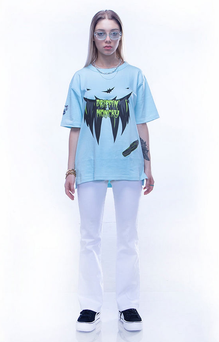 Drippin’Moncky | Unisex Blue Cotton Oversized T-Shirts