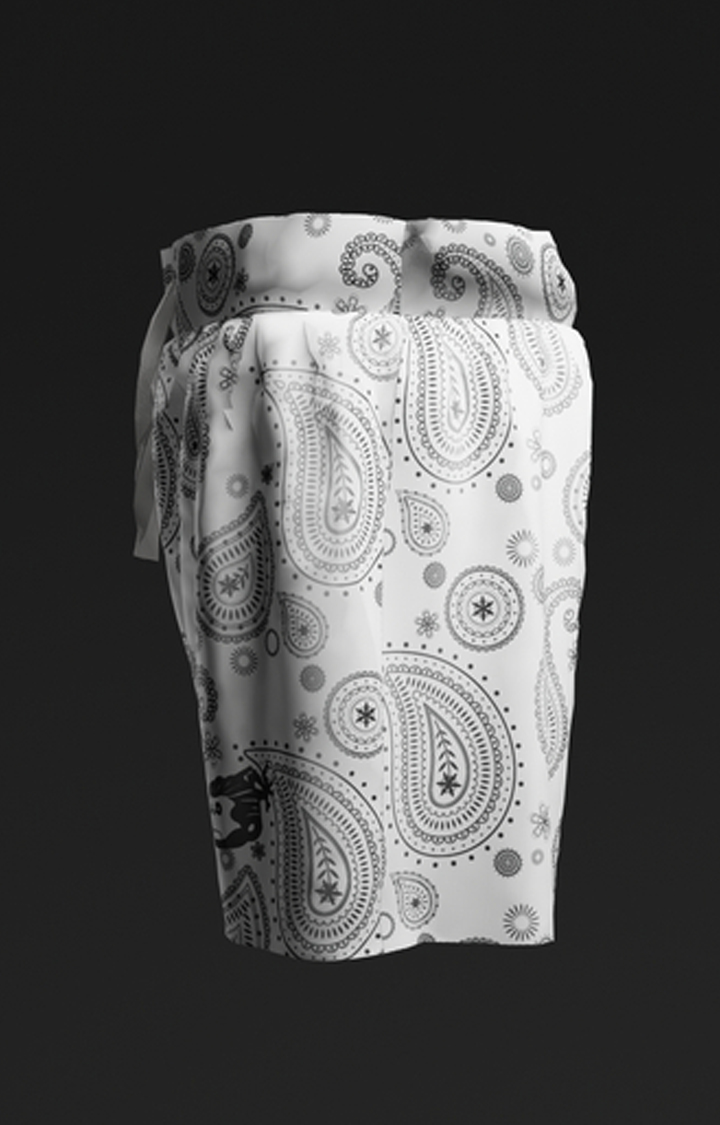 Men's White Polyester Shorts