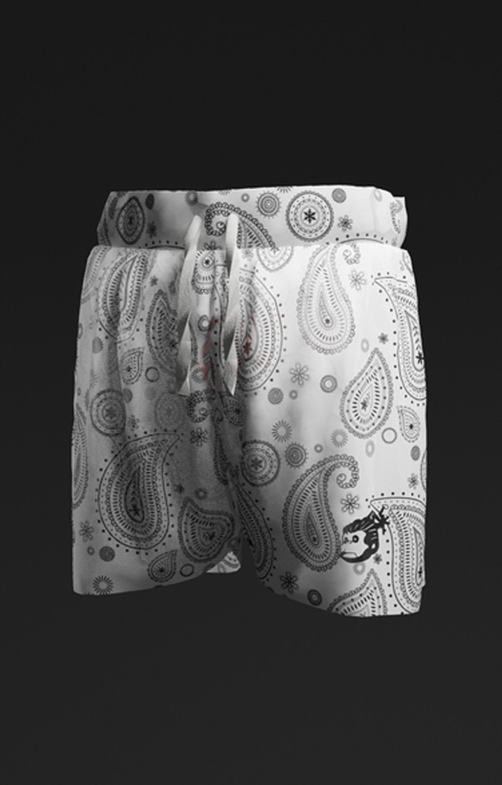 Men's White Polyester Shorts