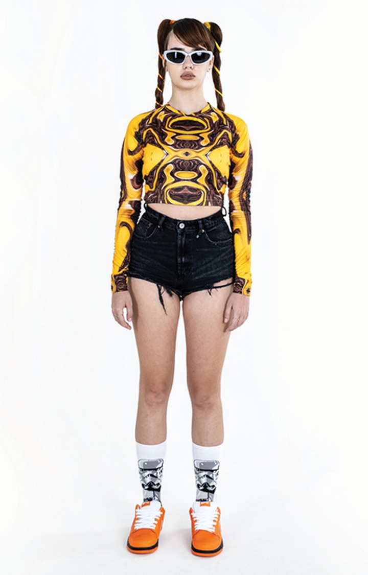 Women's Yellow Poly Cotton Crop Top
