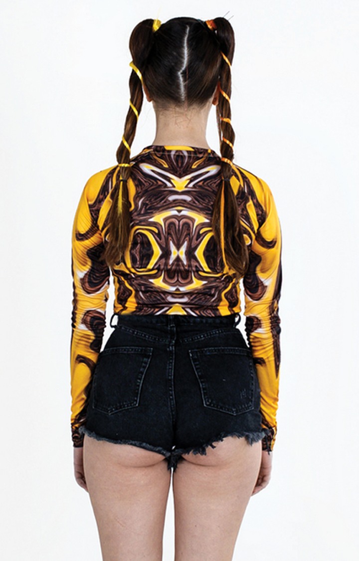 Women's Yellow Poly Cotton Crop Top
