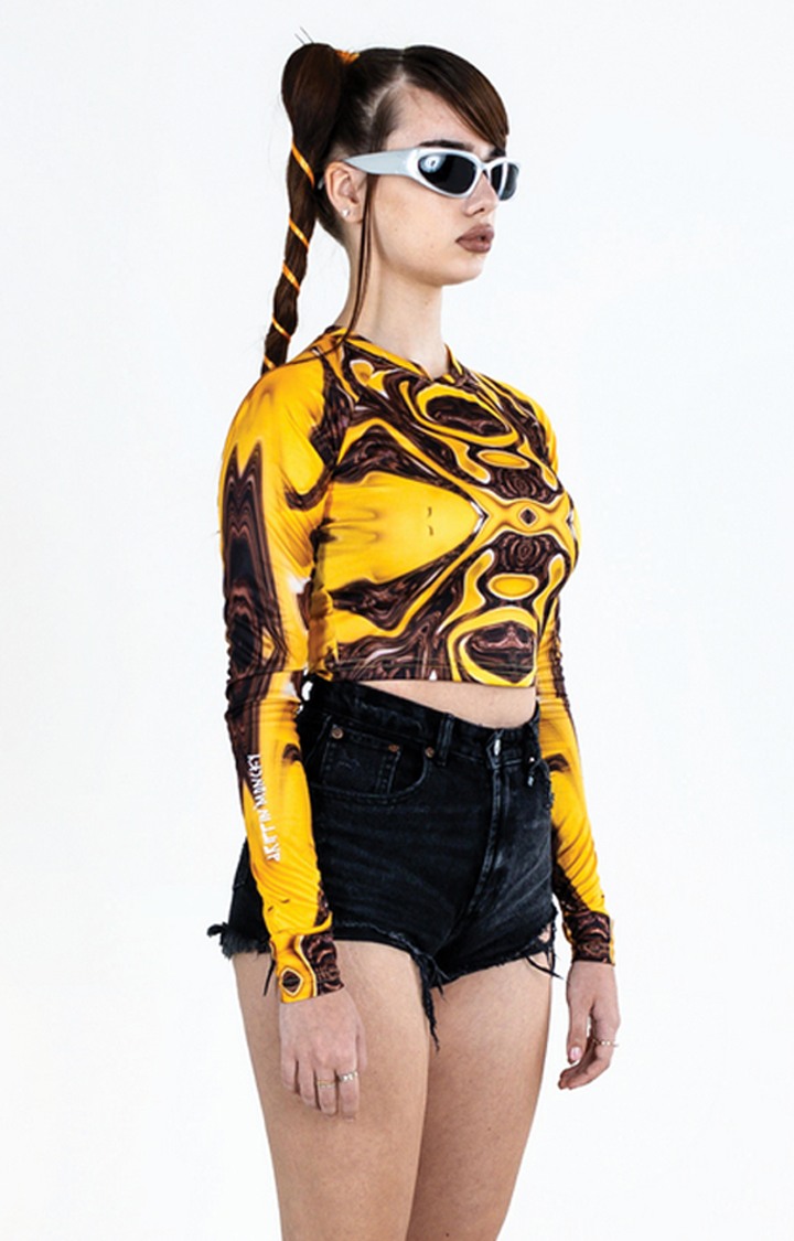 Women's Yellow Poly Cotton Crop Top