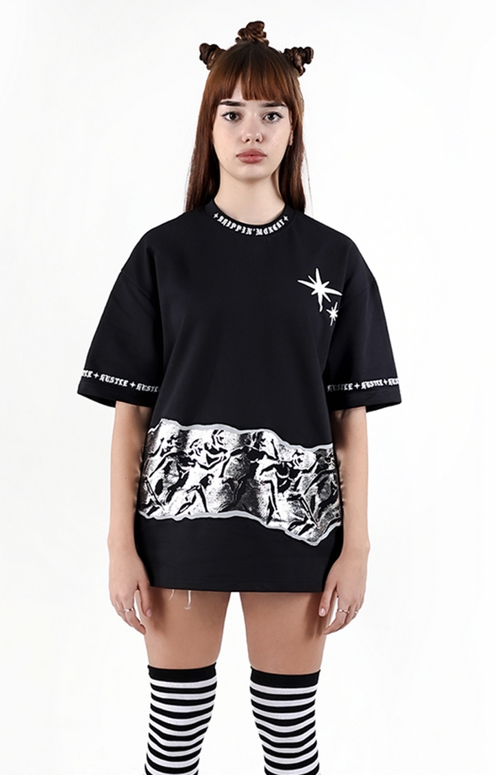 Drippin’Moncky | Unisex Black Cotton Oversized T-Shirts
