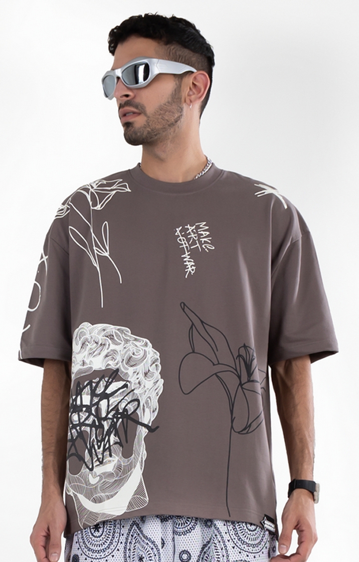 Drippin’Moncky | Unisex Grey Cotton Oversized T-Shirts