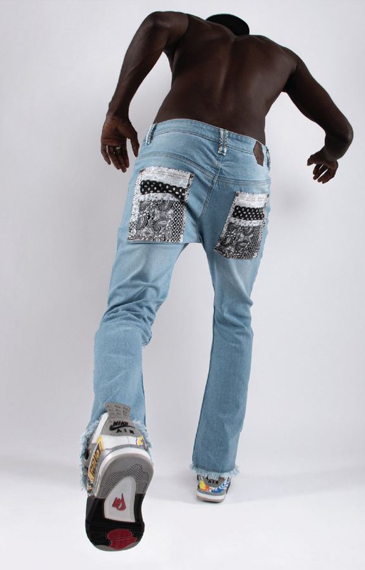 Men's Blue Cotton Wide Leg Jeans