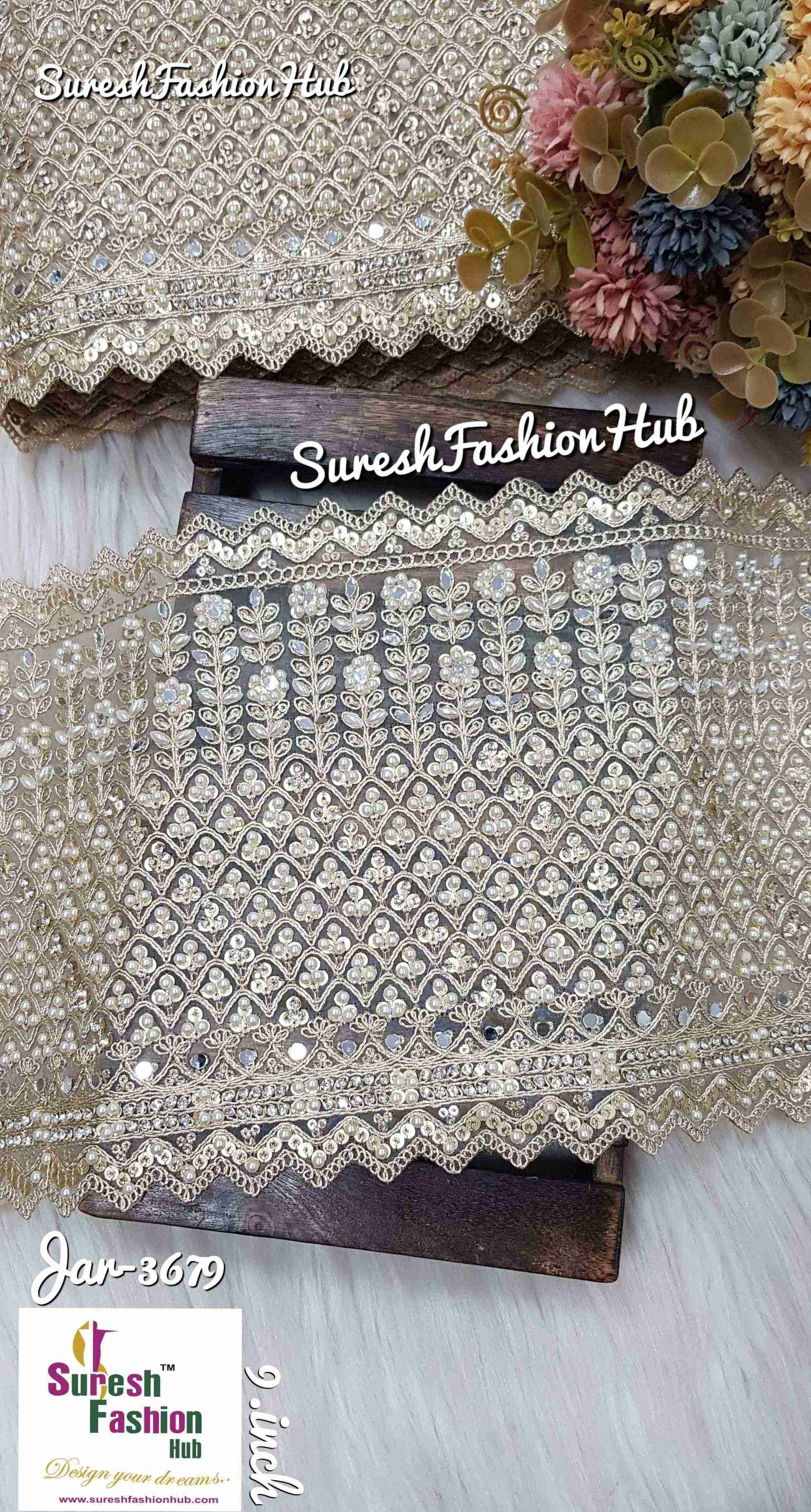 Elegant Pearl and Crystal Embellished Orgenza Fabric