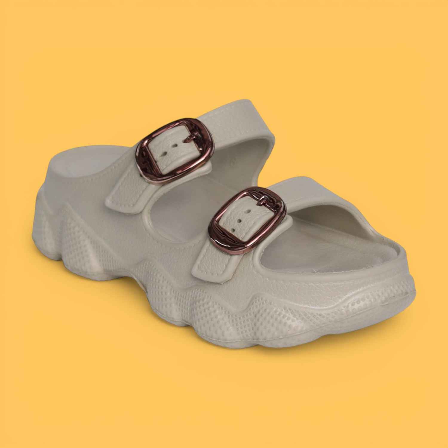 Womens Khaki Double Buckle Comfort Slides
