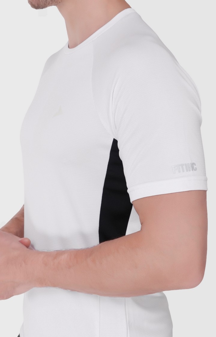 Fitinc | Men's White Lycra Solid Activewear T-Shirt 4