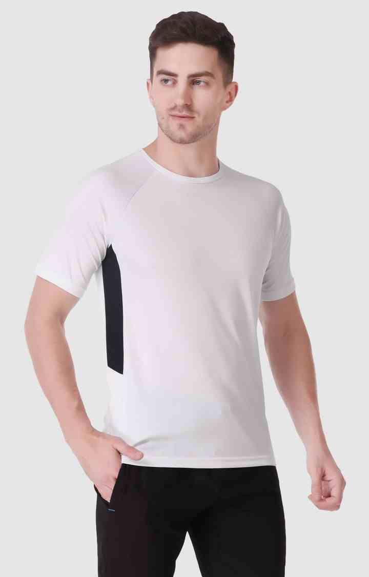 Fitinc | Men's White Lycra Solid Activewear T-Shirt 2