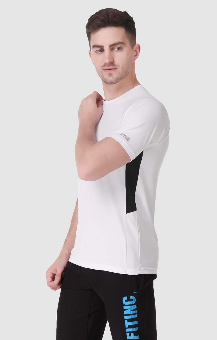 Fitinc | Men's White Lycra Solid Activewear T-Shirt 1
