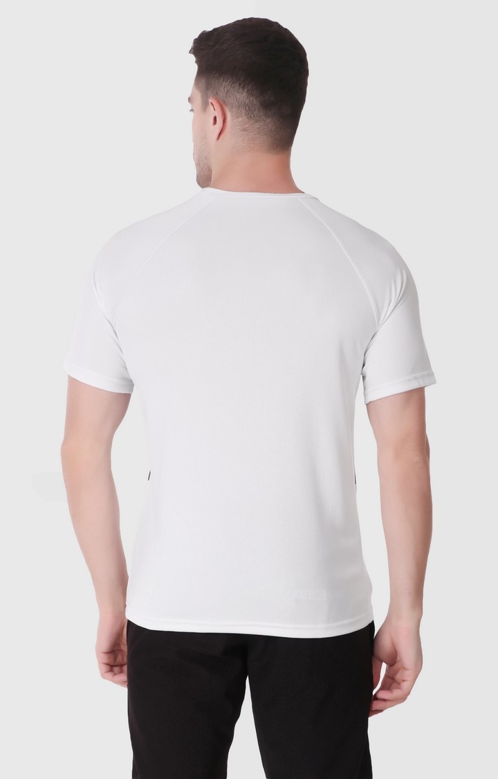 Fitinc | Men's White Lycra Solid Activewear T-Shirt 3