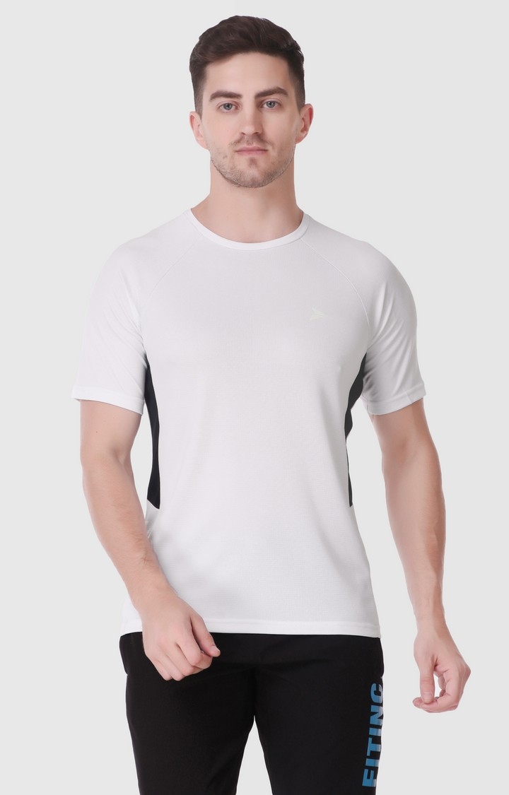 Fitinc | Men's White Lycra Solid Activewear T-Shirt 0