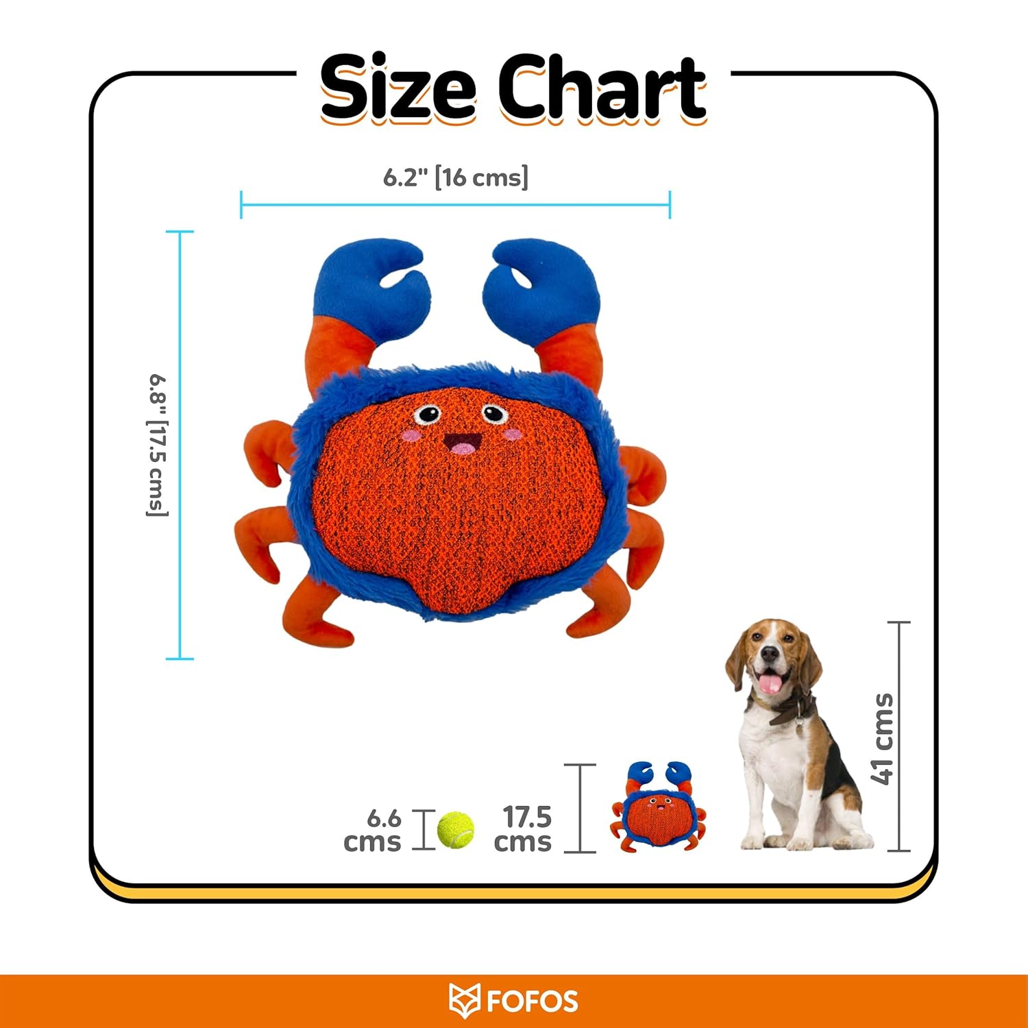 Fofos Summer Plush Crab - Soft Squeaky Dog Toy