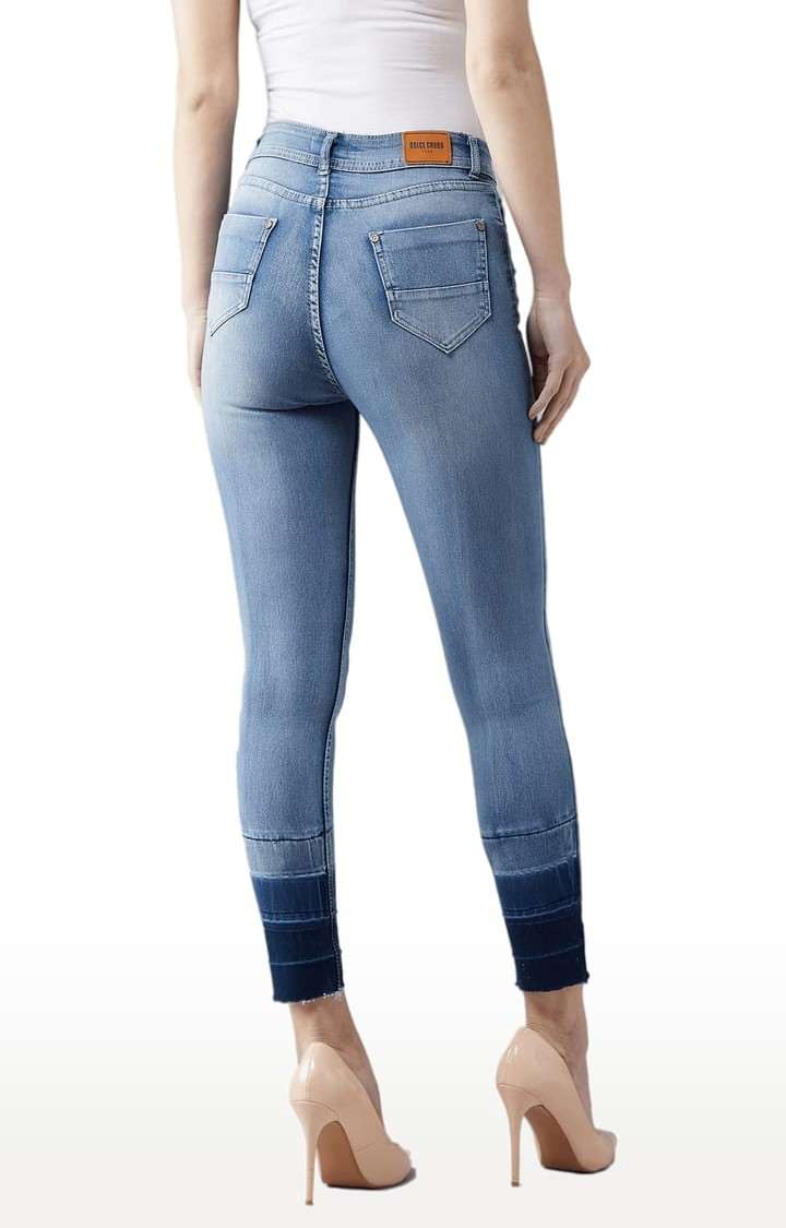 Women's Blue Cotton Solid Skinny Jeans