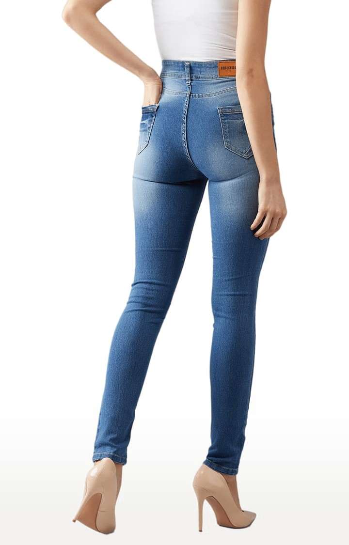 Women's Blue Cotton Solid Skinny Jeans