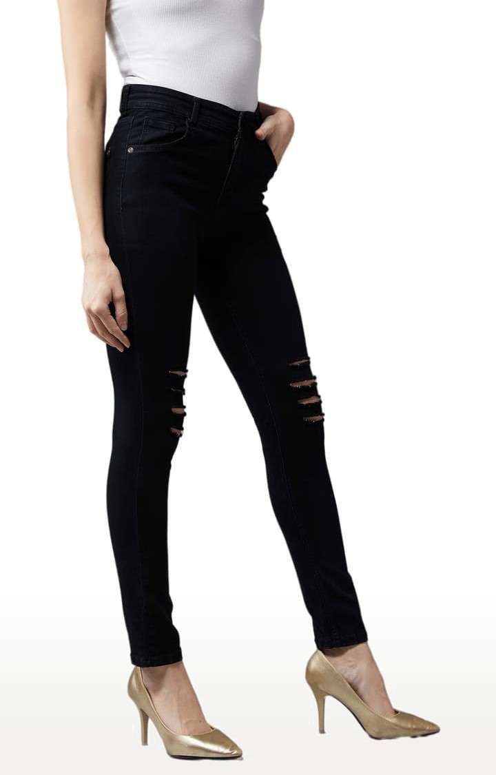 Women's Black Cotton Ripped Ripped Jeans