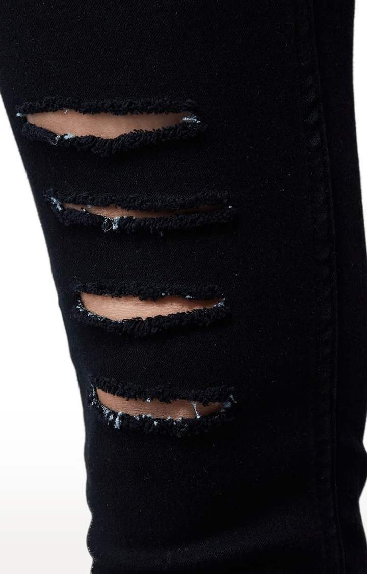 Women's Black Cotton Ripped Ripped Jeans