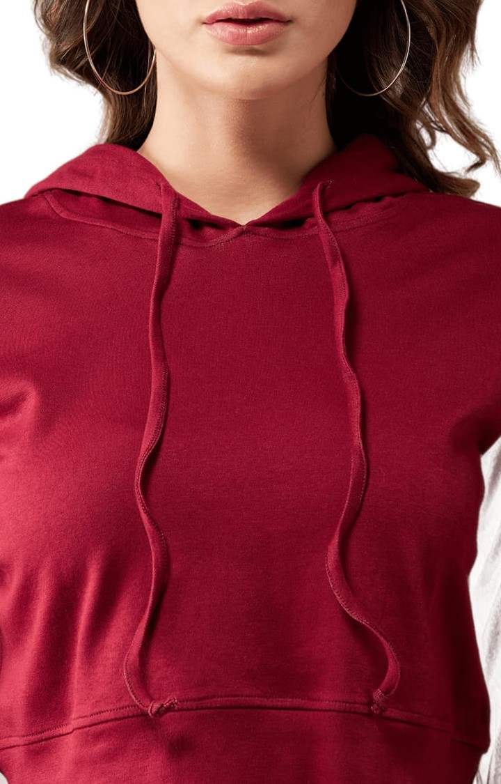 Women's Maroon Cotton Solid Sweatshirt