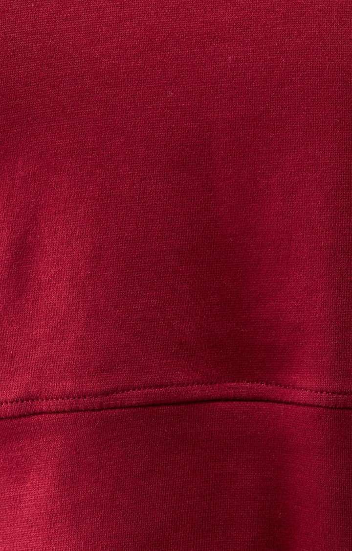 Women's Maroon Cotton Solid Sweatshirt