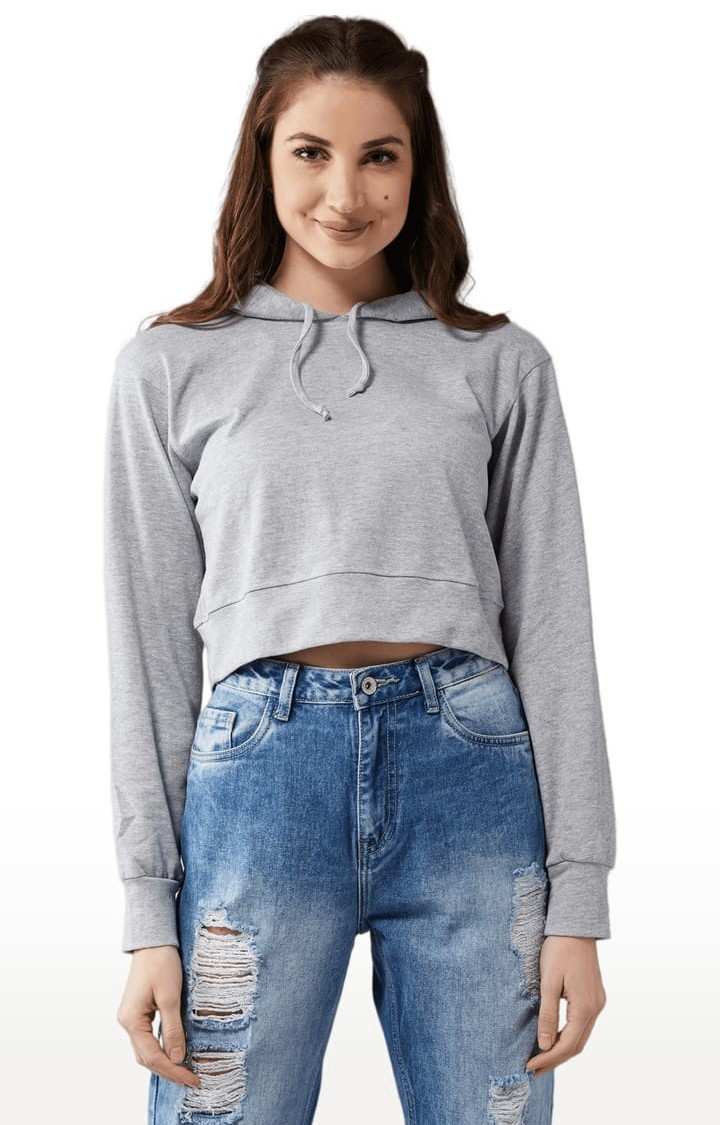 Dolce Crudo | Women's Grey Cotton Solid Sweatshirt