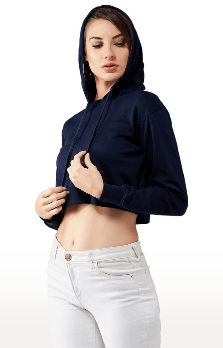Dolce Crudo | Women's Navy Blue Cotton Solid Sweatshirt 3