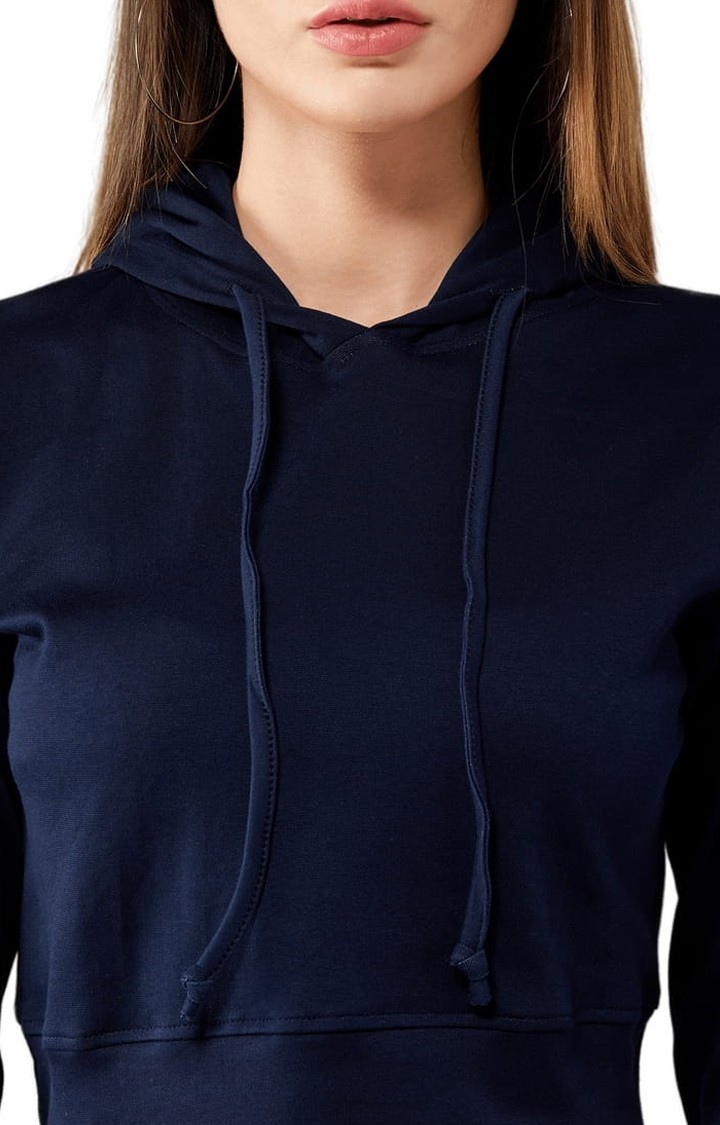 Dolce Crudo | Women's Navy Blue Cotton Solid Sweatshirt 5