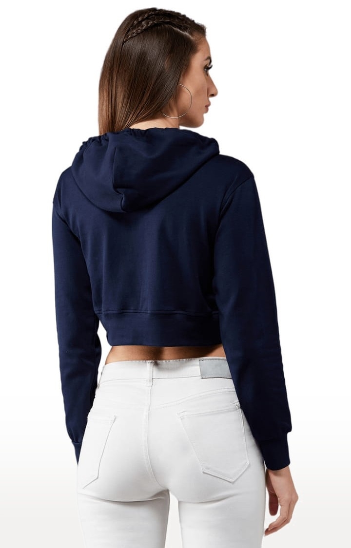 Women's Navy Blue Cotton Solid Sweatshirt
