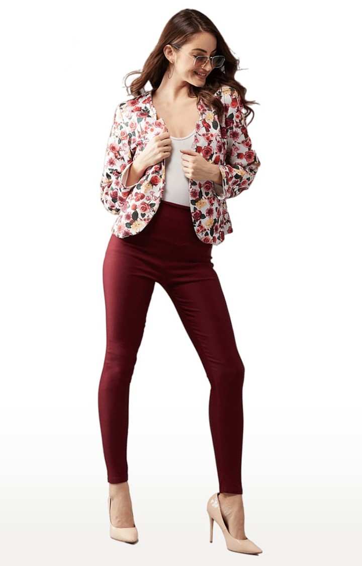 Women's Maroon Polyester Solid Jegging