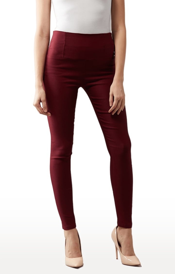 Dolce Crudo | Women's Maroon Polyester Solid Jegging