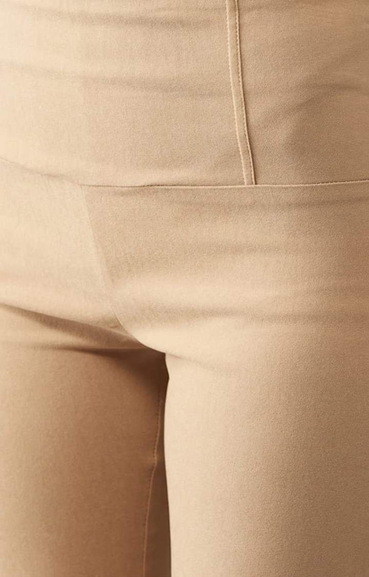 Women's Beige Polyester Solid Jegging