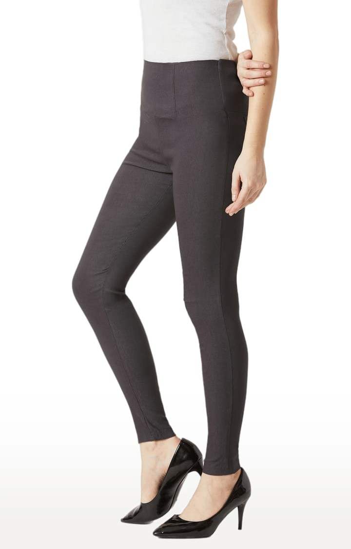 Women's Dark Grey Polyester Solid Jegging