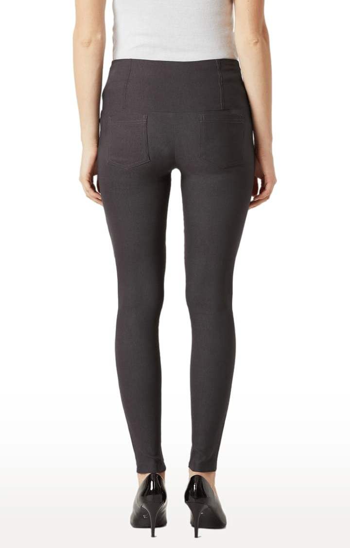 Women's Dark Grey Polyester Solid Jegging