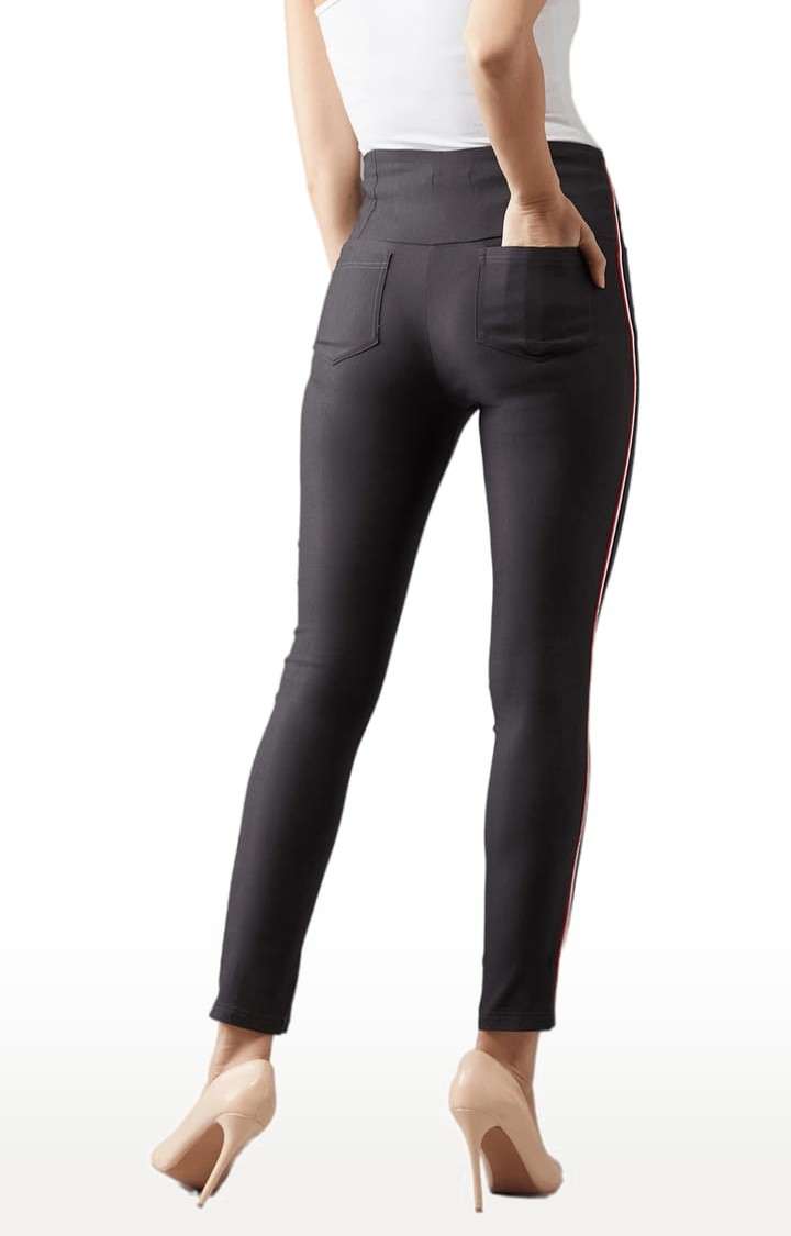 Women's Dark Grey Polyester Solid Jegging