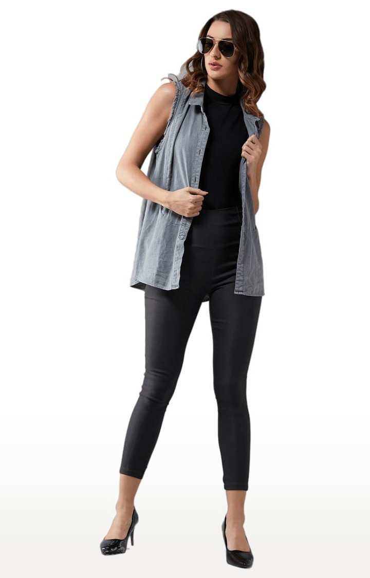 Women's Dark Grey Polyester Solid Jegging