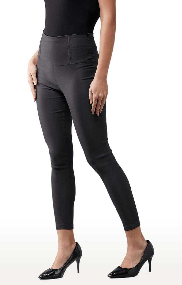 Women's Dark Grey Polyester Solid Jegging