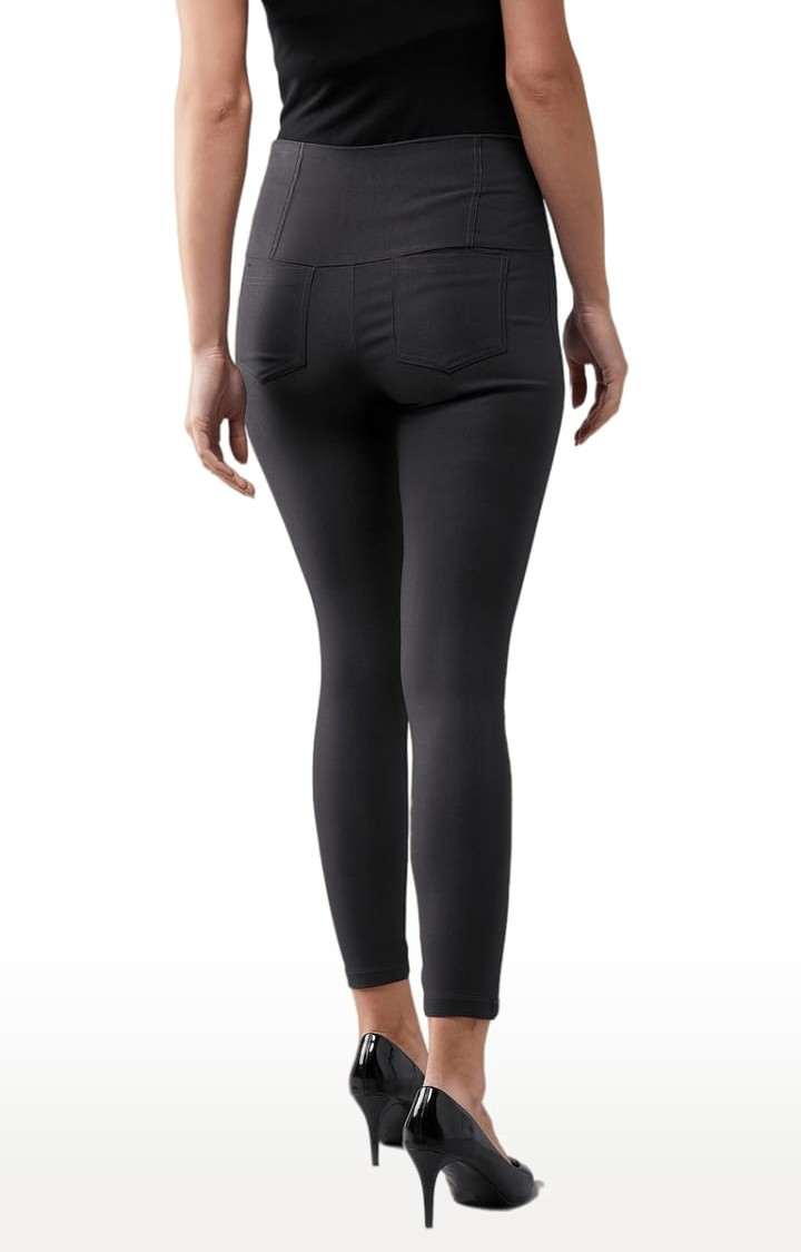 Women's Dark Grey Polyester Solid Jegging